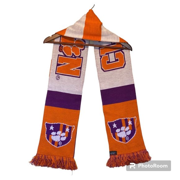 Clemson Tigers Purple Orange White Men's Scarf 7.5x63 Inches Ruffneck Scaves - Picture 2 of 6